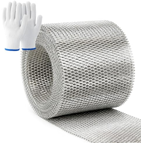 Dachrinnenschutz Laubschutzgitter 12,7x600cm | Regenrinnen Laubschutz & Abdeckung aus Aluminium | Rostfester Laubfang & Gitter für Fallrohr | Inkl. Schutzhandschuhe (6m)