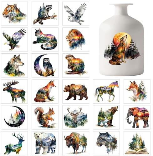GLOBLELAND 25 Blatt Bunte Waldtier Vasenaufkleber Tiger Waschbär Eule Selbstklebende Laternenaufkleber Für Einmachgläser Fensterlampen Glaskunst Heimdekoration
