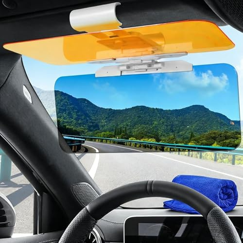 Car Sun Visor, Shienus 2 in 1 Visor Extender Day & Night Universal Anti-Glare Anti-UV HD Sun Visor Automobile Windshield Visor for Car
