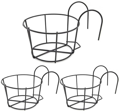 Takingup Macetero para balcón, 3 Piezas, Soporte Redondo para macetas Colgantes con barandilla de Metal Resistente, Cesta Colgante Que Ahorra Espacio para balcón, jardín, Interior y Exterior
