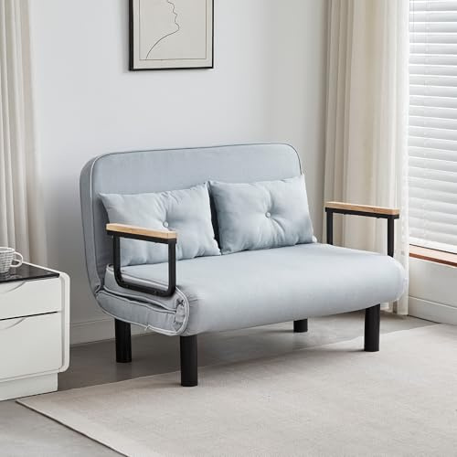 mcc direct 4 in 1 Folding Double Sofa Bed Convertible Lounge Sleeper Chair with Adjustable Backrest and 2 Tufted Cushions, Sleeper Recliner Armchair for Living Room, Bedroom, Guest Room (Light Grey)