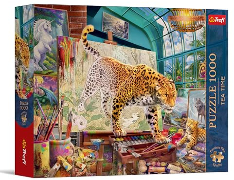 Trefl - Puzzle 1000 Teile, Leoparden im Malatelier Premium Plus