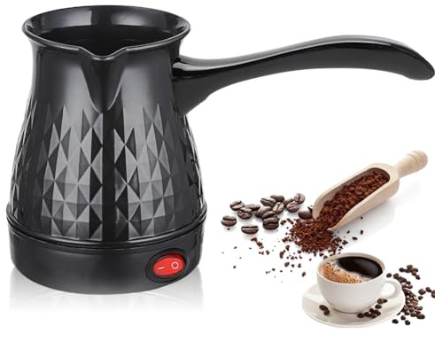 DASIAUTOEM Elektrische Kaffeekanne, Türkischer Kaffeekocher 500ML, Mokka Kaffeekannemit Griff, Espressokanne, Portable Kaffeekocher Haus Büro Reisen Hotel, Schwarz