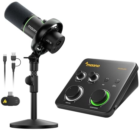 MAONO PD200W Hybrid Wireless Podcast Microphone With Desktop Stand, USB/XLR Dynamic Mic With PS22 Lite XLR Audio Interface for Live Streaming,Recording,Vocal,Home Studio