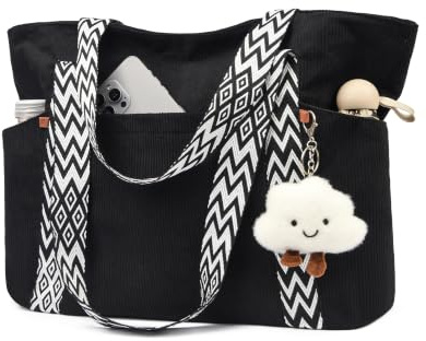 Micmores Handtasche Damen Cord Tote Bag Shopper mit 15.6 Zoll Laptopfach, Große Arbeitstasche mit Reißverschluss, Schultasche Uni, Wickeltasche Mom Bag für Alltag & Büro