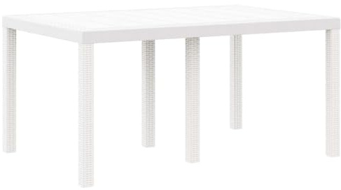 GFMGUEMV Moderne Garten Essgruppe 5-teilig Weiß Poly Rattan Sitzgruppe mit rechteckigem Tisch und Stühlen mit abnehmbaren Schaumkissen