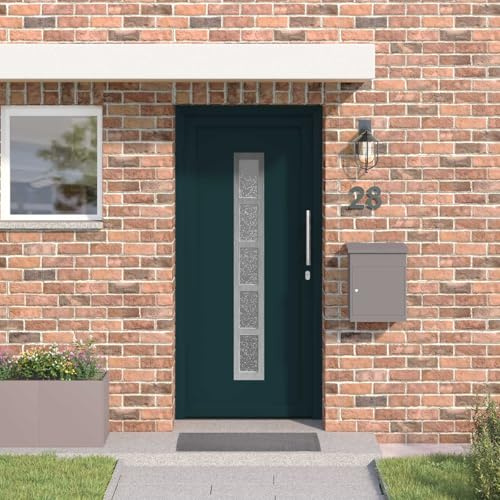 Augerlite Puerta de entrada compuesta antracita 98 x 208 cm PVC con cristal, hoja de puerta, marco de puerta y accesorios para entrada de casa interior y exterior, protección contra robos y protección