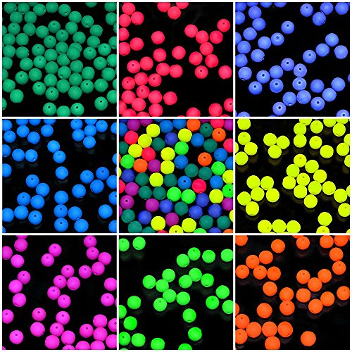 360pcs Set of Czech Glass Round Pressed Beads 6mm Estrela NEON (UV Active) 8 Colors+Mix