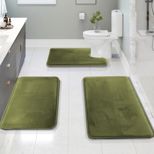 Clara Clark Badezimmer Teppiche Samt Memory Foam Badematte Badteppiche Ultraweicher, Rutschfester und saugfähiger Badezimmerteppich Fleece, salbeigrün, 17 x 24/20 x 32/20 x 24, 3