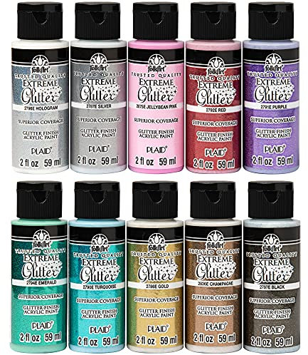 FolkArt, Extreme Glitter Acrylic Craft Paint Set, Non-Toxic Formula, PROMOFAGLT, Perfect for Beginners and Artists, 59 ml Bottles, 10 Count