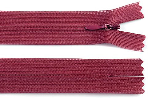 Schnoschi 1 Stück 35 cm Langer Spiralreißverschluss, nahtverdeckt, Nicht teilbar, weinrot, 3mm Laufschiene, Reißverschluss