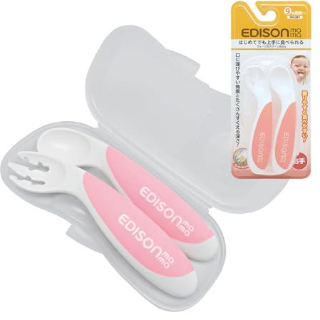 Edison Mama Fourchette et cuillère bébé pour droitier Rose pêche