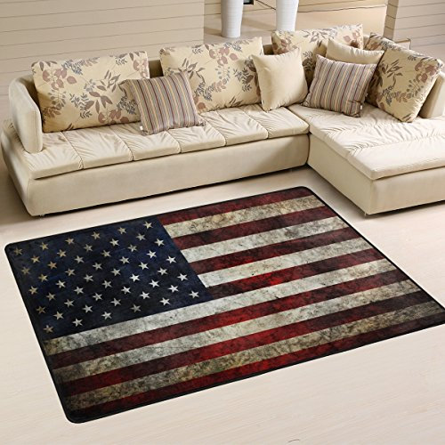 Naanle Teppich mit USA-Flagge im Vintage-Stil, rutschfest, für Wohnzimmer, Esszimmer, Schlafzimmer, Küche, 60 x 90 cm, Stern- und Streifen-Teppich