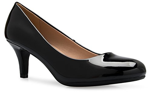 Olivia K Women's Comfort Classic Round Toe Kitten Low Mid Heel Dress Pumps