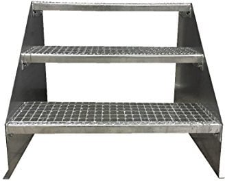 TMM Freistehende Standtreppe, 3 Stufen, 80cm Breite, 63cm Höhe, Verzinkt, Stabile Industrietreppe für den Außenbereich, Silber, Legierter Stahl