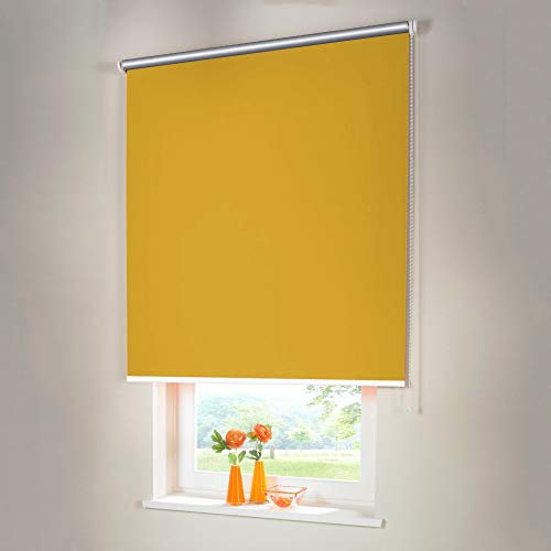 Sonnenschutz-HH® - Seitenzugrollo Verdunkelungsrollo Thermorollo - Außenmaß Breite 95 x 160 cm Höhe gelb - Lichtundurchlässig Rollo für Abdunkelung Kettenzugrollo inkl. Universalträger
