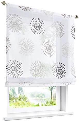 Raffrollo mit Kreis-Motiven Druck Design Rollos Voile Transparent Vorhang (BxH 80x140cm, Braun mit Tunnelzug)