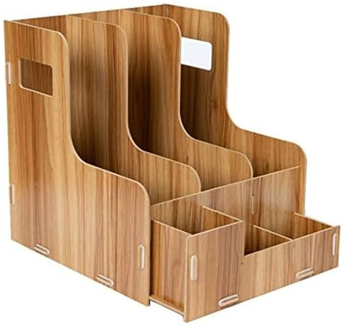 woodluv Wooden Desk Top Tidy Office Stationery Organizer Office Supplies Rack Home Desk Organiser Holder, 31.5 x 25 x 27(H) cm