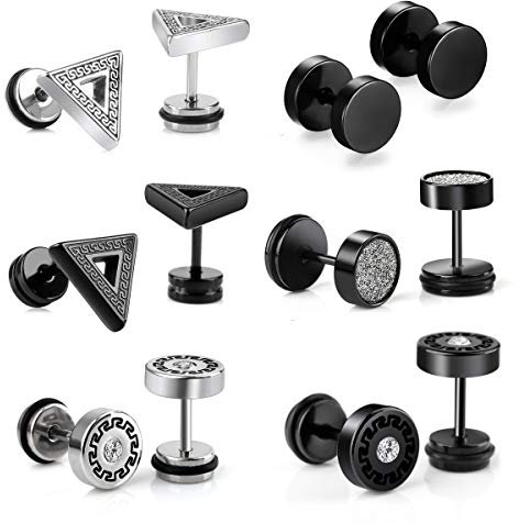 Crazy-m 6 Paare Edelstahl Männer Ohrringe Schwarz Männer Ohrstecker Schwarz für Herren Damen Hoop Ohrringe Huggie Piercing Ohr 18G