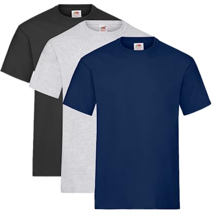 Fruit of the Loom Men's T-Shirt, Pack of 3, Black/Grey/Navy, M