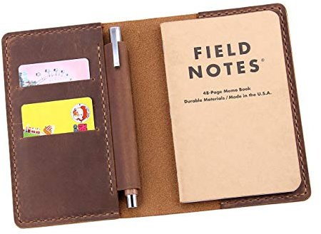 Fasjosma Leder-Notizbuchhülle für Feldnotizen, handgefertigtes Tagebucheinband für Moleskine Cahier Journal, Ledereinband mit Stifthalter, passend für 8,9 x 14 cm Taschennotizbuch, Braun