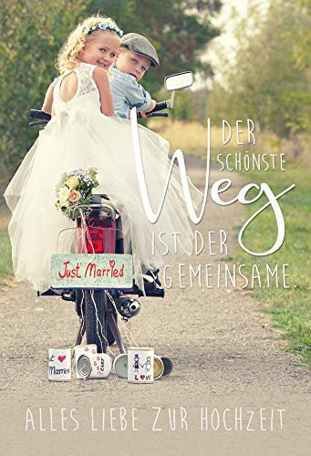 KE - Glückwunschkarte Hochzeit, Just Married Motiv, DIN B6 Format, Inklusive Umschlag, Ohne Innentext - Hochzeitskarte von KE