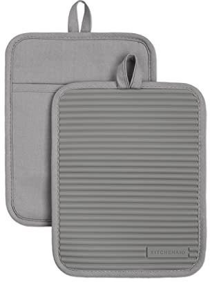 KitchenAid Kitchen Aid Ribbed Soft Silicone Pot Holder Set, 7x9, Grey