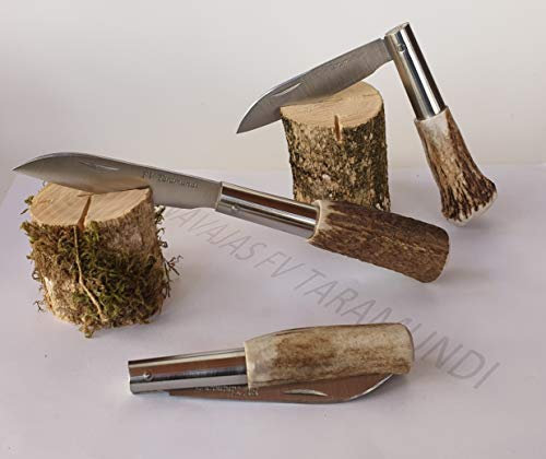 Navaja artesanal TARAMUNDI asta de ciervo recta Caza, Pesca, Camping, Outdoor, Supervivencia y Bushcraft + Portabotellas de regalo