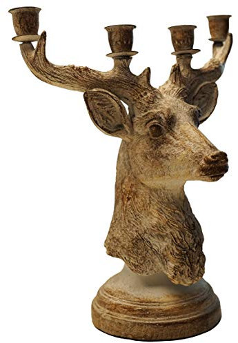 khevga Kerzenständer Hirsch Geweih für 4 Kerzen Silber aus Polyresin