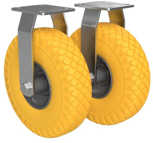 2 x Bockrolle mit PU Rad Ø 260 mm 3.00-4 Kugellager Transportrolle PANNENSICHER, gelb/grau