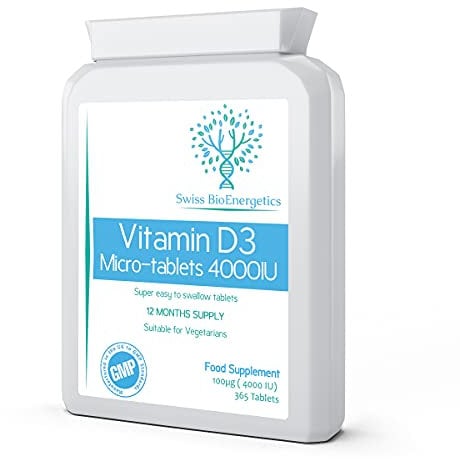 Vitamin D3 4000 IU Tablets, 1 Year Supply - 365 Easy to Swallow high Strength Micro-Tablets - Vegetarian Vitamin D Supplement to Boost The Immune System and Support Bone Health - Made in The UK