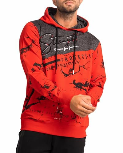 Subliminal Mode Sweatshirt à Capuche Homme Manches Longues Bicolore avec Poche BX2628 Rouge 2XL