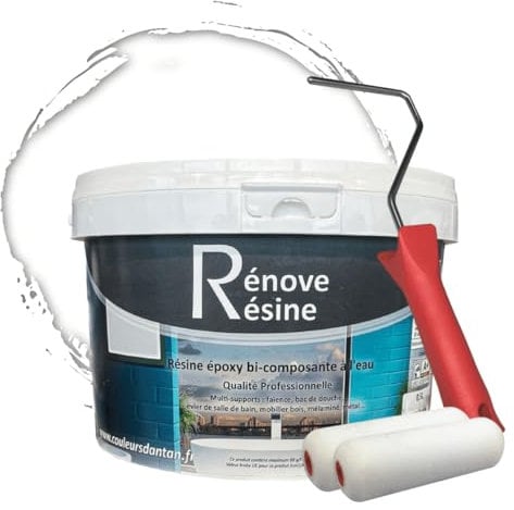 COULEURS D ANTAN Peinture Résine multisupport Intérieur pour Faïence, Carrelage, Douche, Baignoire 5m² - RAL 9010 Blanc pur + Kit d'application OFFERT