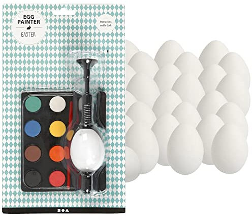 PAPSTAR WOOOOZY Eiermalmaschine/Oster-Set - 25 Kunststoffeier + Eier-Malgerät mit Wasserfarben