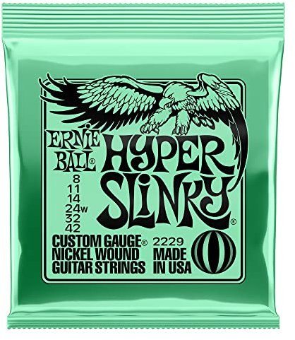 Ernie Ball Hyper Slinky - Cuerdas para guitarra eléctrica, entorchado de níquel, calibre 8 - 42