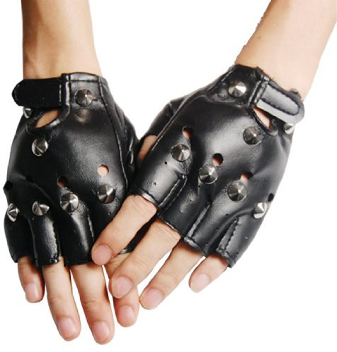 Fingerlose Handschuhe in Lederoptik, Schwarz