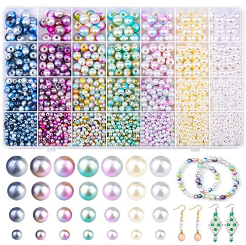 anezus Perlen, lose Perlen zum Basteln, mit Löchern zur Schmuckherstellung, kleine Perlenfüller zum Basteln, für Armbänder, Halsketten, Ohrringe, 4, 6, 8, 10 mm, bunt, 2.200 Stück