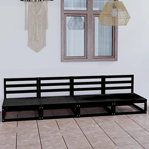 ZQQLVOO Zeitgemäße Gestaltung, Wohnzimmer Möbel, Lounge Sofa, Bequeme Couch, Sofa Sessel, 4-Sitzer-Gartensofa Schwarz Kiefer Massivholz,Geeignet für Gartenrasen-Schwimmbad
