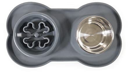 Rosewood Silicone Double Diner Slow Feeder, Pet Feeder, Grey, 50cm X 29cm