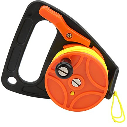Bewinner Tragbare Tauchspule, 46 M / 150,9 Ft Scuba Dive Reel Kayak Anker mit Daumenstopper, für Unterwasser Taucher Wassersport(orangefarbenes Rad)
