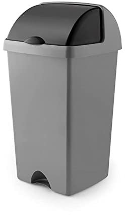 Addis 50ltr Roll Top Kitchen Waste Trash Complete Bin, Metallic Silver & Dark Grey