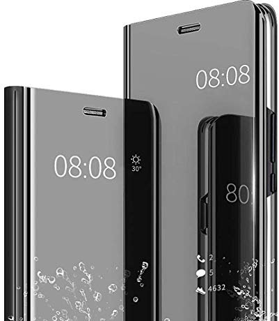 Ysnzaq Funda para iPhone 14, Mirror Flip Caso Clear View Standing Cover PC + PU Antigolpes Protectora Carcasa para Apple 14 / iPhone 14 6.1 Inch. Mirror Black