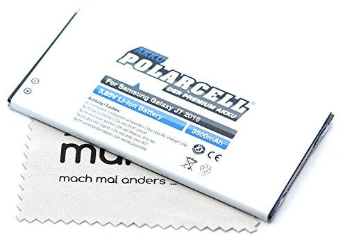 Ersatz Akku kompatibel mit Samsung Galaxy J7 2016 (J710F) (Ersetzt EB-BJ710CBE) Polarcell mit mungoo Displayputztuch