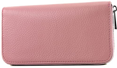 modamoda de Silber-P02 Portefeuille long en cuir pour femme, fabriqué à la main en Italie, vieux rose, s