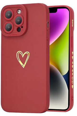 IAIYOXI Compatible with iPhone SE 2022 Case for Women, for iPhone SE 2022 4.7 Inch, Bronzing Luxury Heart Phone Case Cute Soft TPU Shockproof Full Camera Lens Protective Cover - Burgundy