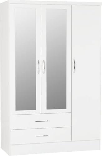 Kelsey Stores Nevada 3 Door 2 Drawer Mirrored Wardrobe Bedroom Wardrobes (White)