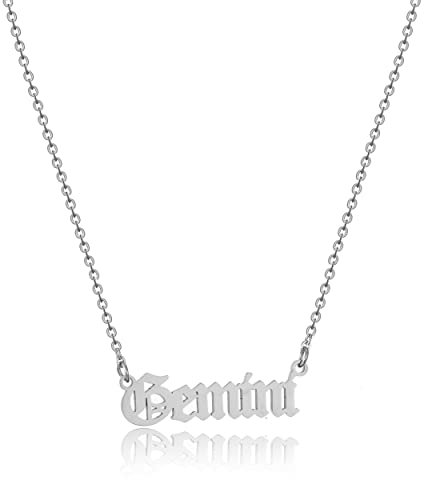 AFSTALR Silver Old English Gemini Zodiac Necklace Women Pendant Astrology Necklace Birthday Gift