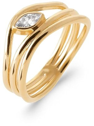 Tata Gisèle Bague en Plaqué Or 18 carats - Oxyde de Zirconium Marquise inséré entre 3 Anneaux - Sachet Cadeau Offert (54)