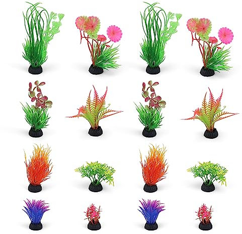 DEANKEJI Aquarium Pflanzen Künstlich, 16 Stück Aquarium Ornamente, Aquarium Pflanzen in Mehreren Formen und Farben, Wasserpflanzen Kann in Aquarien und Aquarien Verwendet Werden