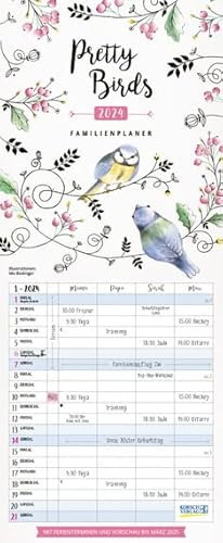 Pretty Birds - Familienplaner 2024 für 4 Personen - Korsch-Verlag - Kalender mit 4 Spalten zum Eintragen - 19 cm x 46 cm